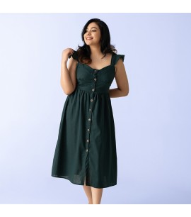 Frill sleave Dress : Green
