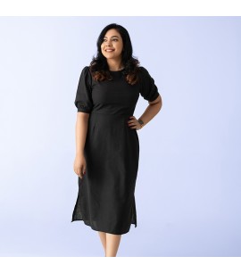 Puff Sleave Midi Dress : Black