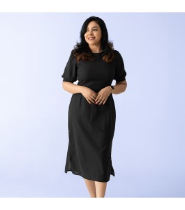 Puff Sleave Midi Dress : Black 2